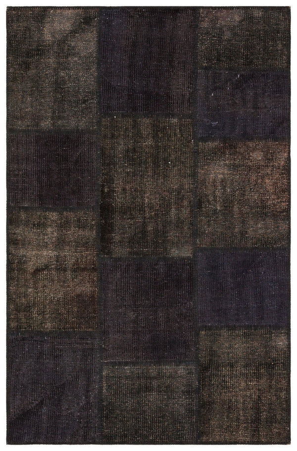 Antrasit Siyah Anadolu Eskitme Geometrik Yün Halı 118x181 - Özel Seri