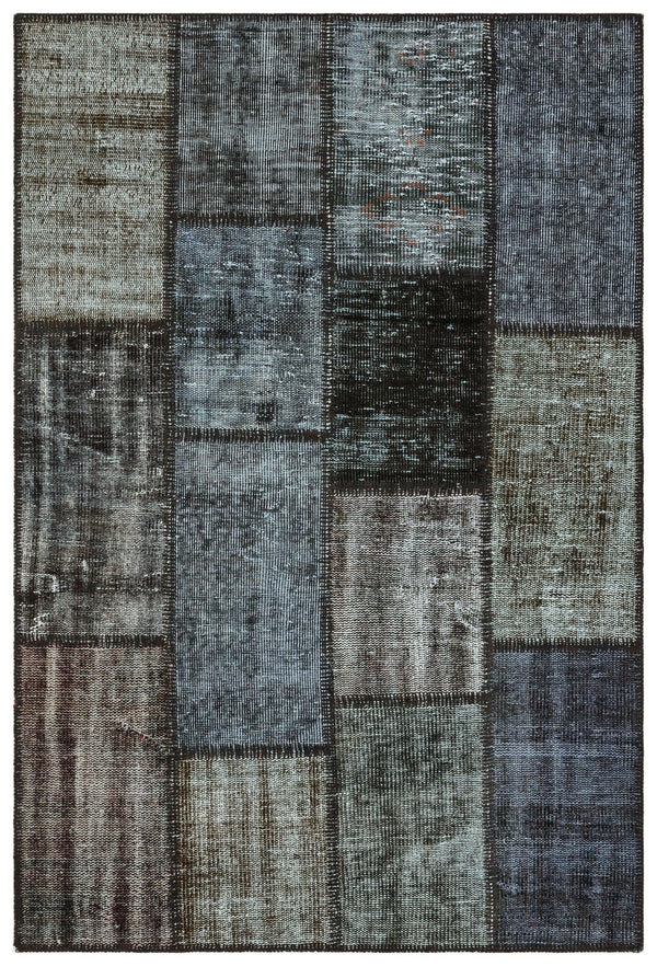 Gri Anadolu Eskitme Geometrik Yün Halı 122x180 - Özel Seri
