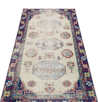 Cream & Navy Geometric Non-Slip Hand-Knotted Rug 87x168 cm (2'10" x 5'6")