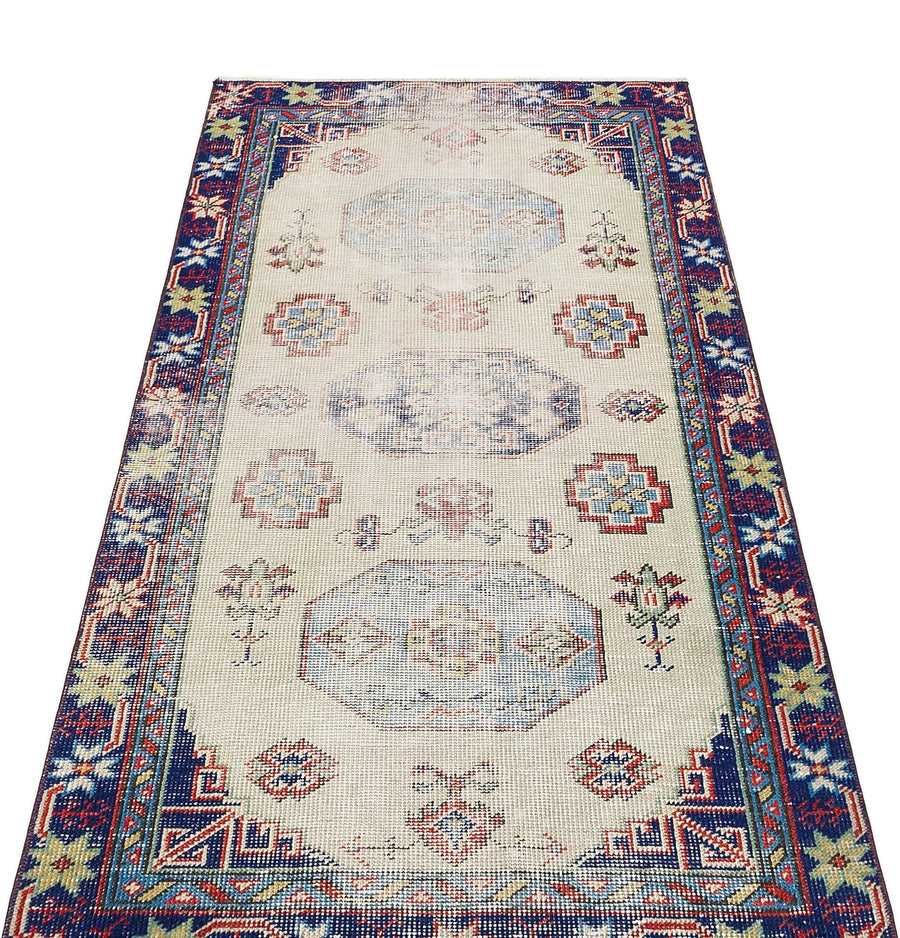 Bej Anadolu Bohem Geometrik Yün Halı 87x168 - Özel Seri