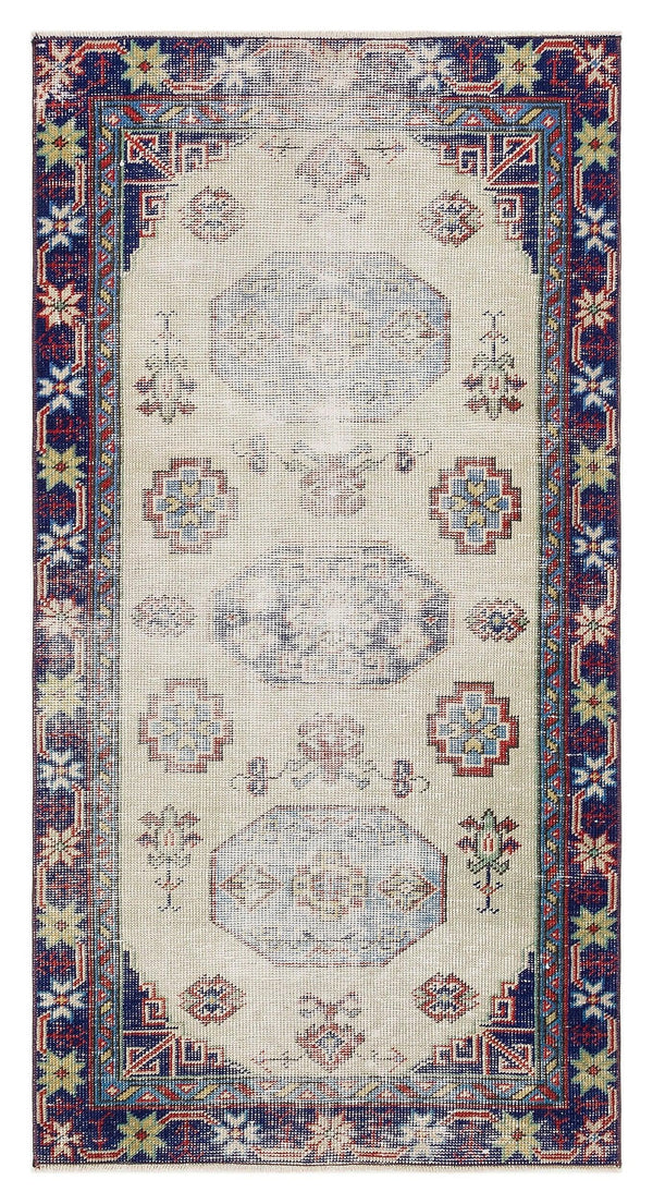 Bej Anadolu Bohem Geometrik Yün Halı 87x168 - Özel Seri