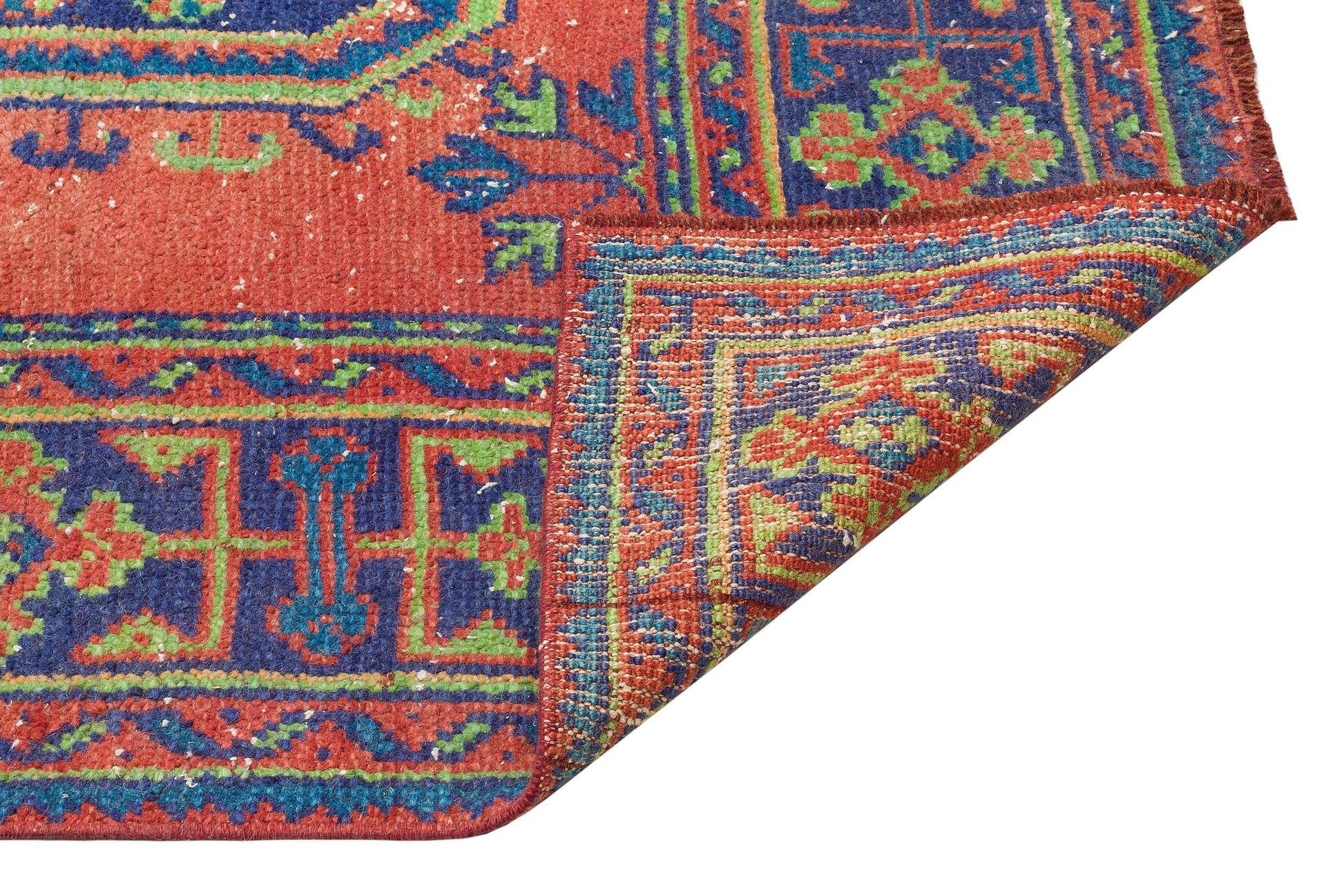 Kırmızı Anadolu Bohem Geometrik Yün Halı 141x347 - Özel Seri