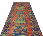 Kırmızı Anadolu Bohem Geometrik Yün Halı 141x347 - Özel Seri
