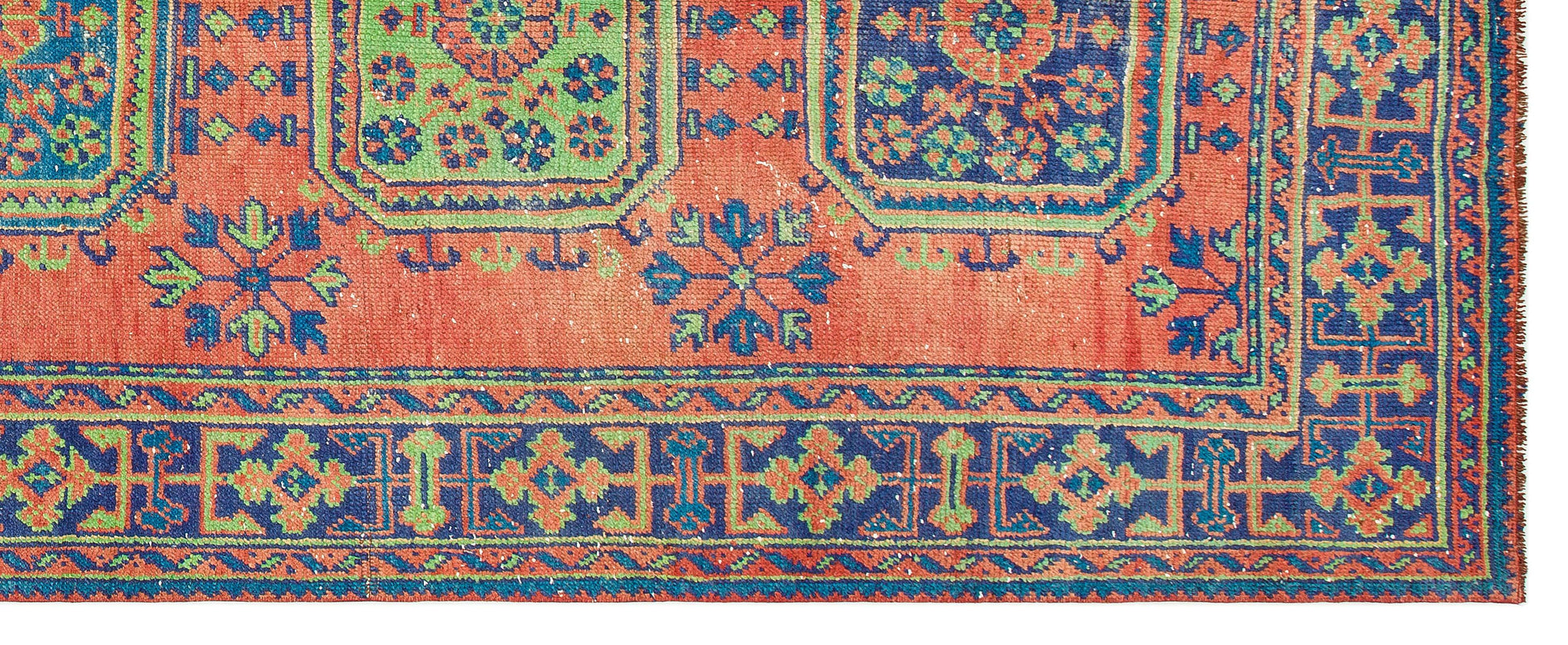 Kırmızı Anadolu Bohem Geometrik Yün Halı 141x347 - Özel Seri