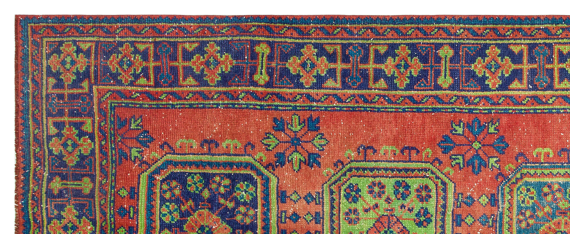 Kırmızı Anadolu Bohem Geometrik Yün Halı 141x347 - Özel Seri