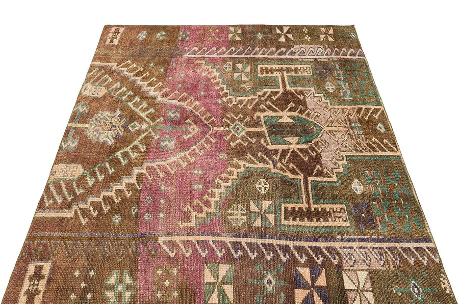 Bej Pembe Anadolu Bohem Geometrik Yün Halı 128x143 - Özel Seri