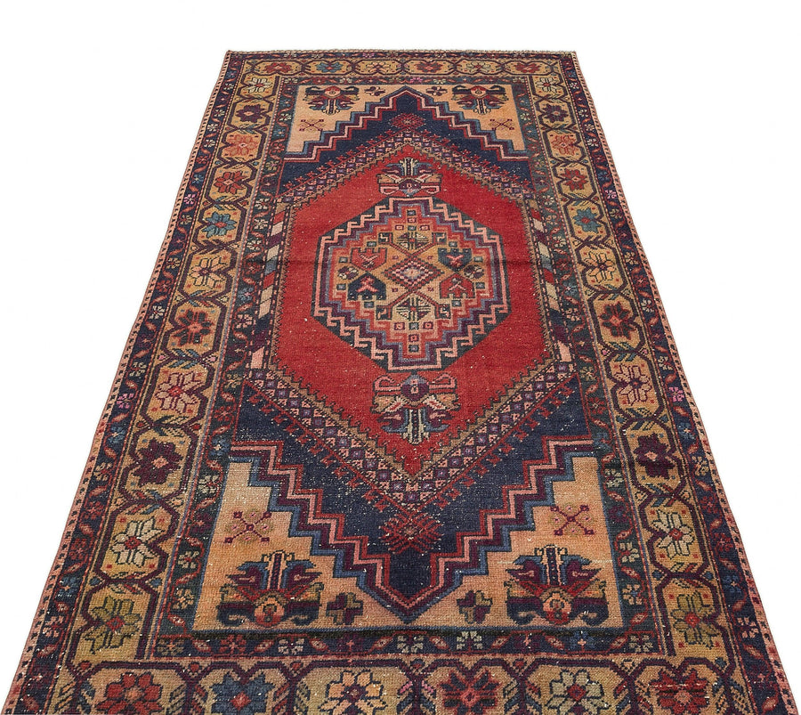Kırmızı Anadolu Bohem Geometrik Yün Halı 115x223 - Özel Seri