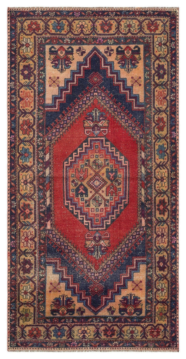 Kırmızı Anadolu Bohem Geometrik Yün Halı 115x223 - Özel Seri