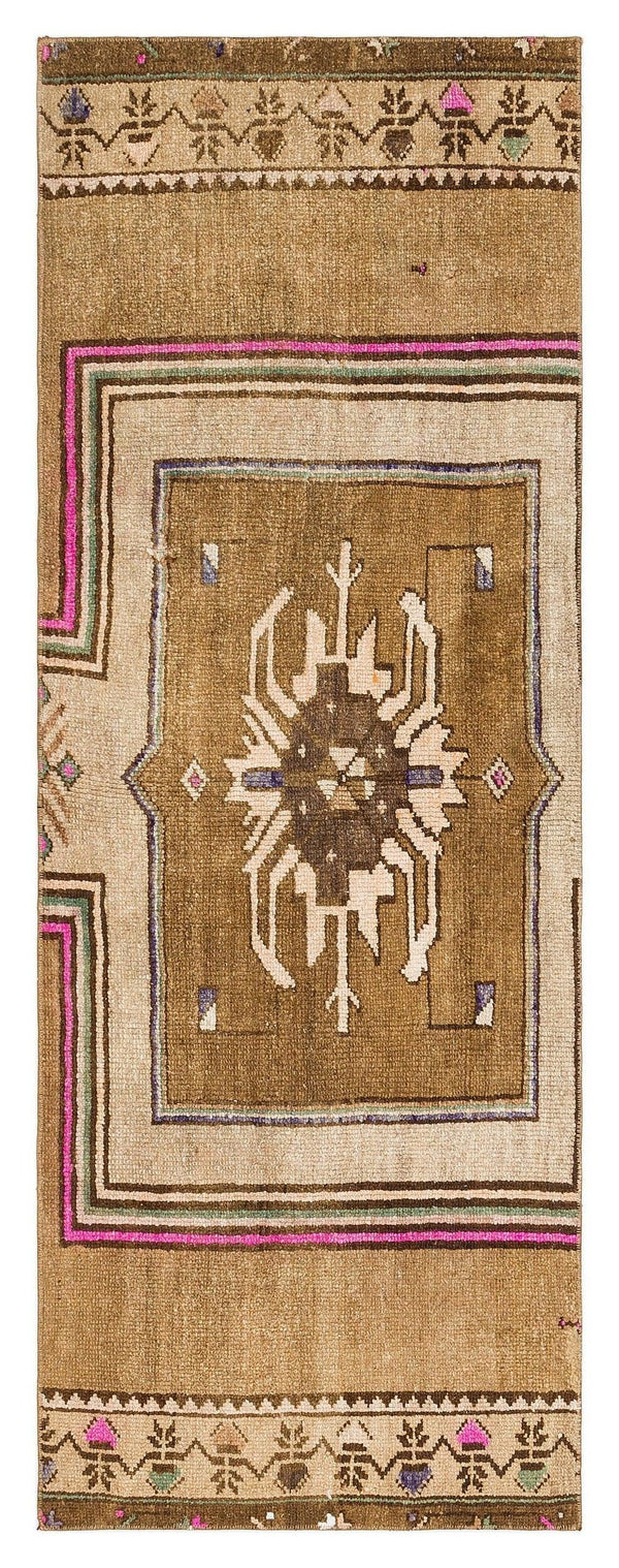 Bej Krem Anadolu Bohem Geometrik Yün Halı 69x188 - Özel Seri