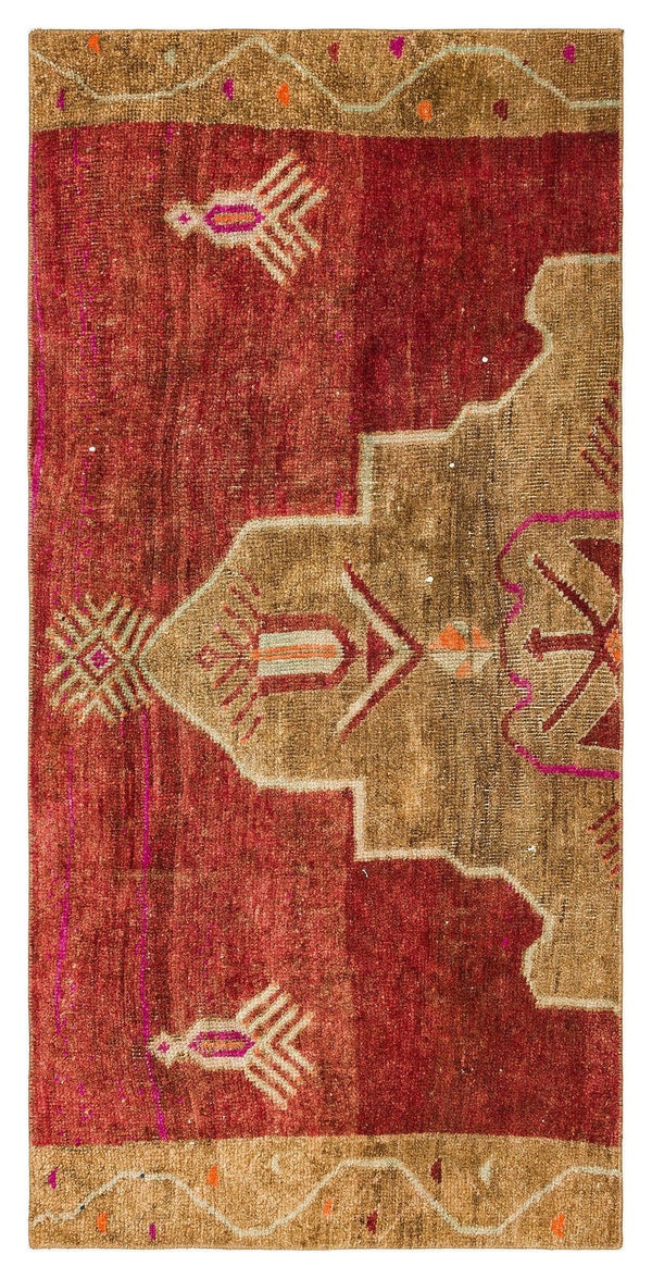 Kırmızı Anadolu Bohem Geometrik Yün Halı 96x197 - Özel Seri