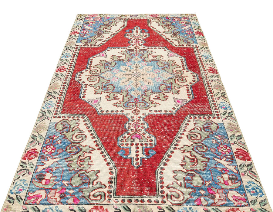 Kırmızı Anadolu Bohem Geometrik Yün Halı 131x221 - Özel Seri