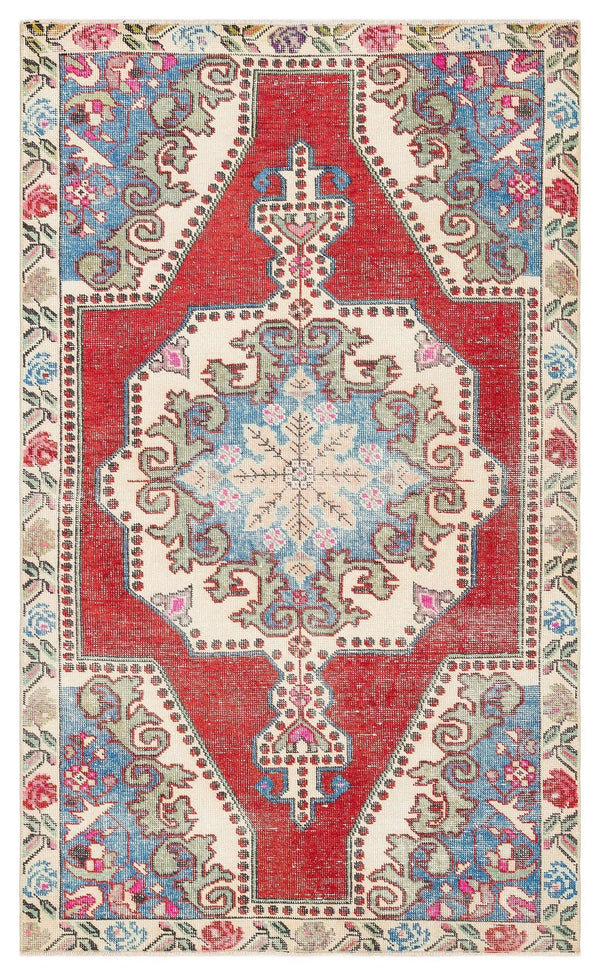 Kırmızı Anadolu Bohem Geometrik Yün Halı 131x221 - Özel Seri