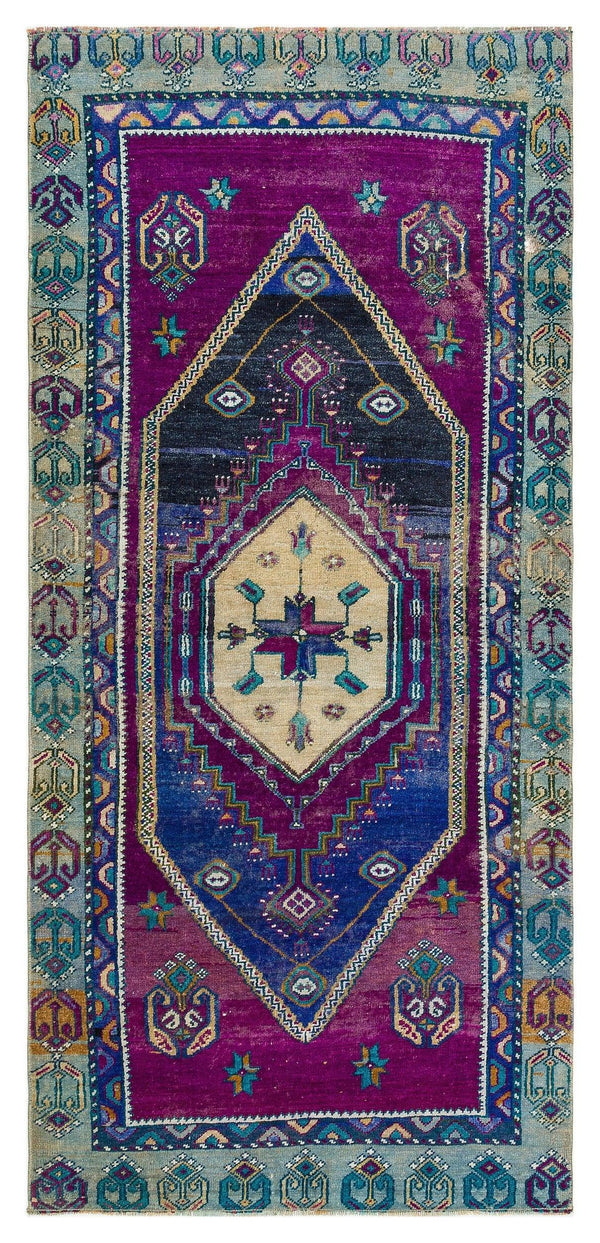 Mavi Anadolu Bohem Geometrik Yün Halı 95x200 - Özel Seri