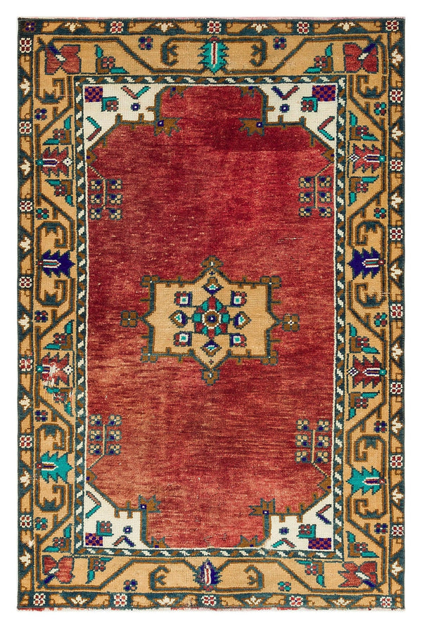Kırmızı Anadolu Bohem Geometrik Yün Halı 103x164 - Özel Seri