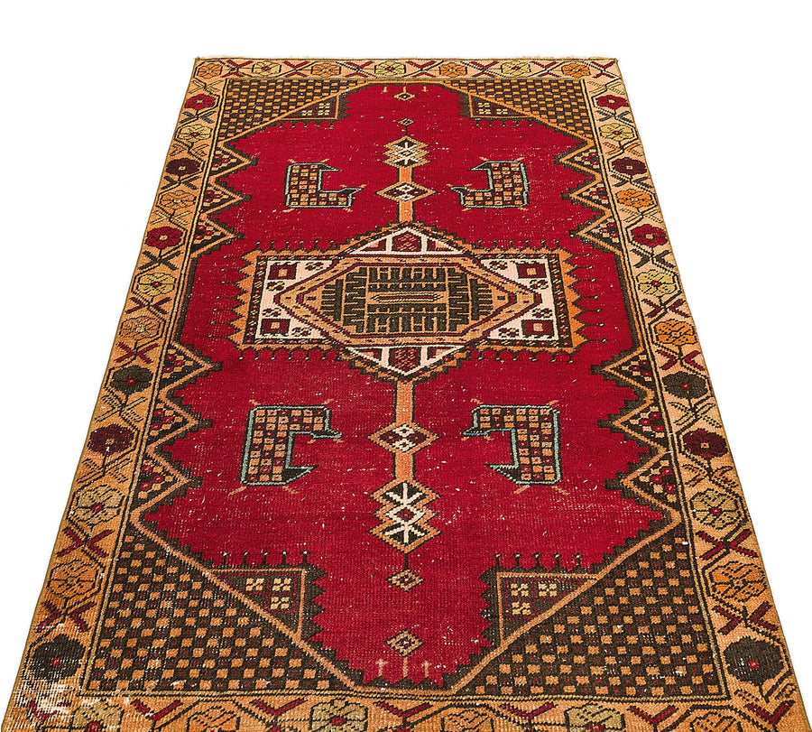 Kırmızı Anadolu Bohem Geometrik Yün Halı 102x165 - Özel Seri