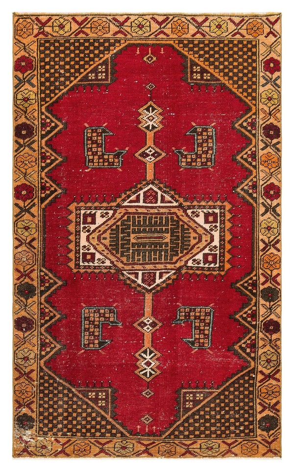 Kırmızı Anadolu Bohem Geometrik Yün Halı 102x165 - Özel Seri