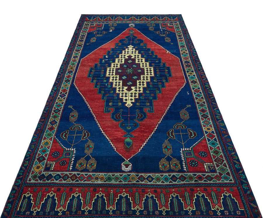 Mavi Anadolu Bohem Geometrik Yün Halı 138x302 - Özel Seri