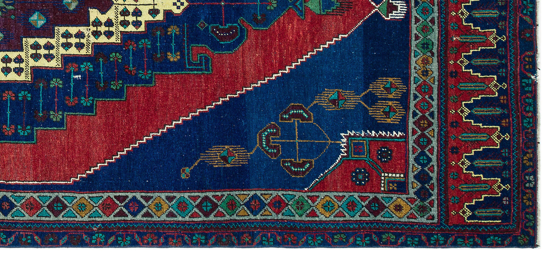 Mavi Anadolu Bohem Geometrik Yün Halı 138x302 - Özel Seri