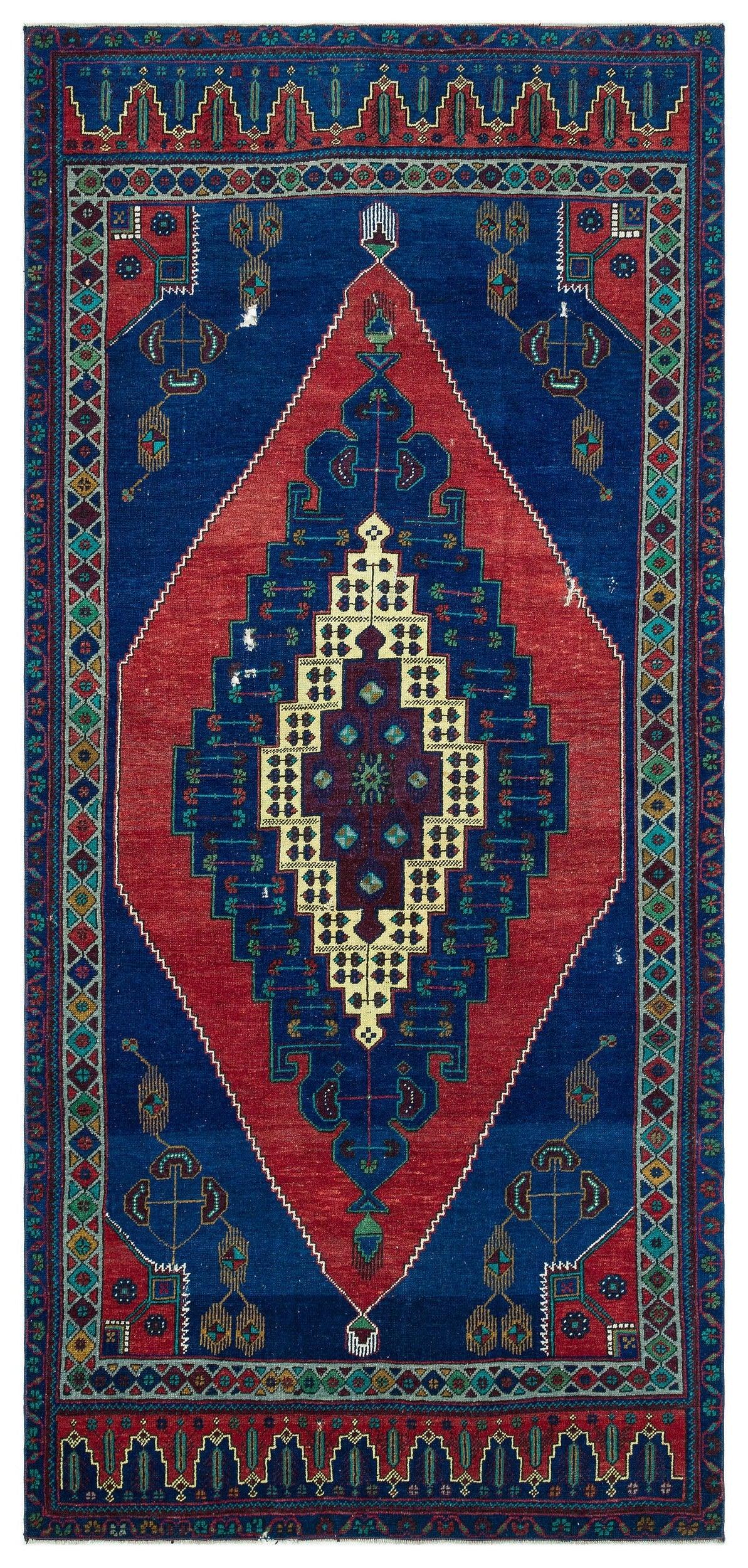 Mavi Anadolu Bohem Geometrik Yün Halı 138x302 - Özel Seri