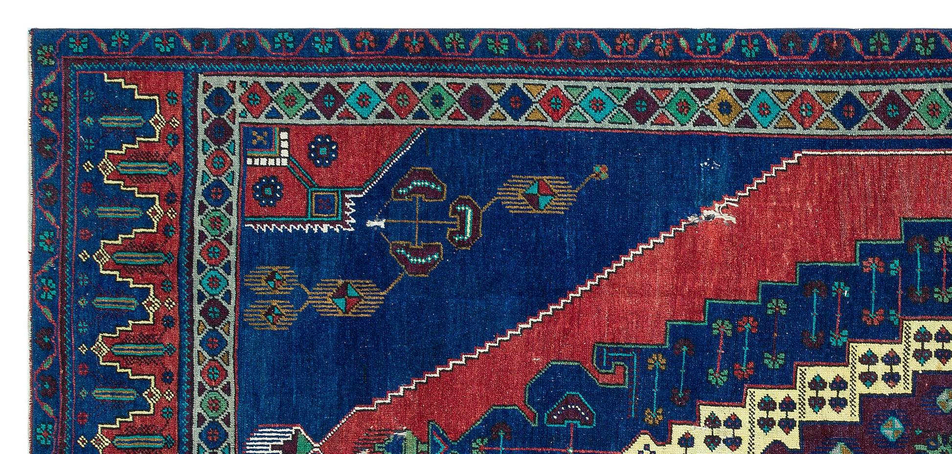 Mavi Anadolu Bohem Geometrik Yün Halı 138x302 - Özel Seri