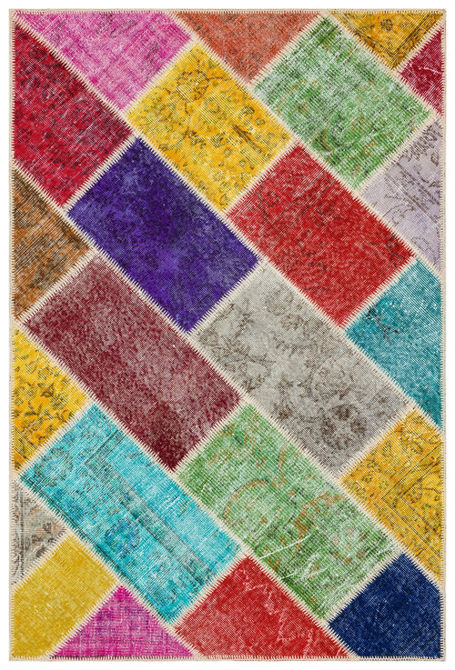 Iskece Bej Patchwork Yün El Dokuma Halısı 122 x 183 Apex Unique