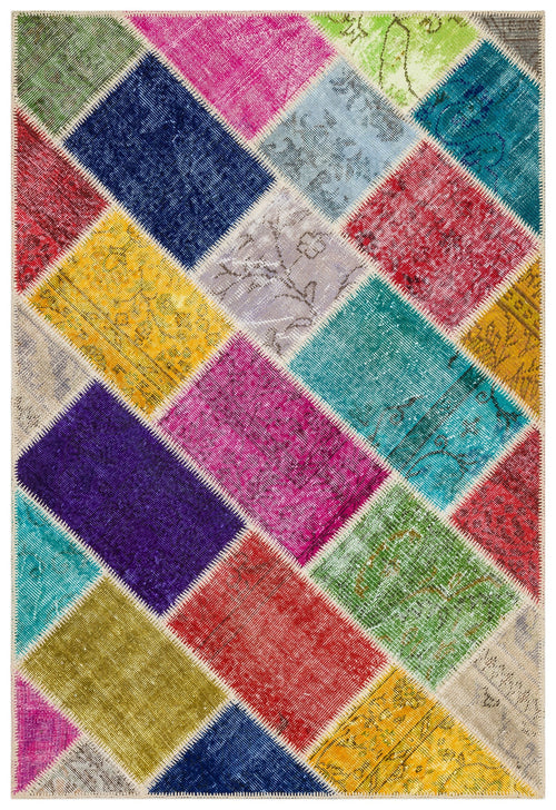 Iskece Bej Patchwork Yün El Dokuma Halısı 123 x 181 Apex Unique