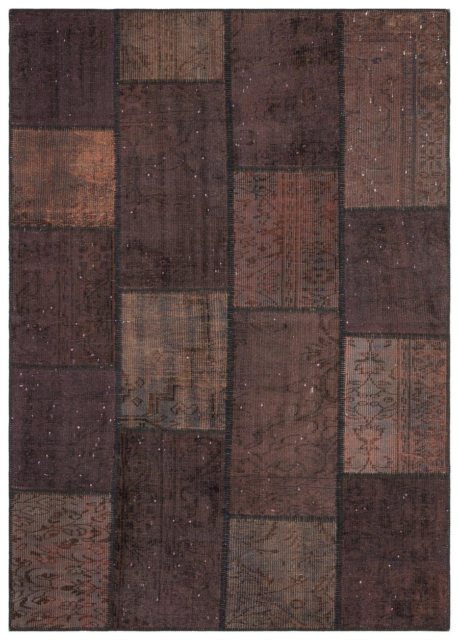 Brown and Red Patchwork Wool Area Rug 161x230 cm (5'3" x 7'7") – in the living room