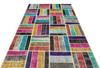Kırmızı Mavi Eskitme Patchwork Salon Halısı