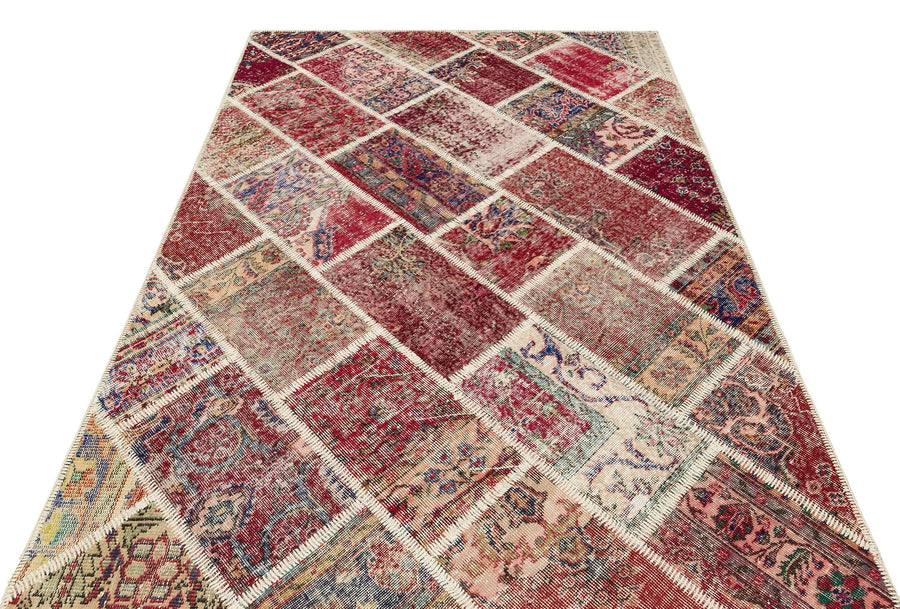 Kırmızı Anadolu Eskitme Geometrik Yün Halı 163x233 - Özel Seri
