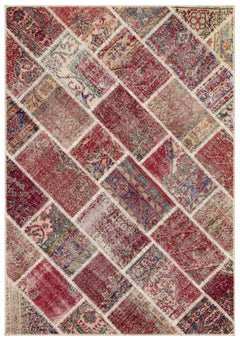 Iskece Kırmızı Patchwork Yün El Dokuma Halısı 163 x 233 Apex Unique