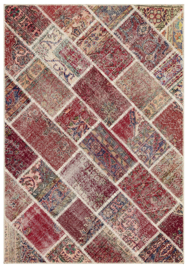 Kırmızı Anadolu Eskitme Geometrik Yün Halı 163x233 - Özel Seri