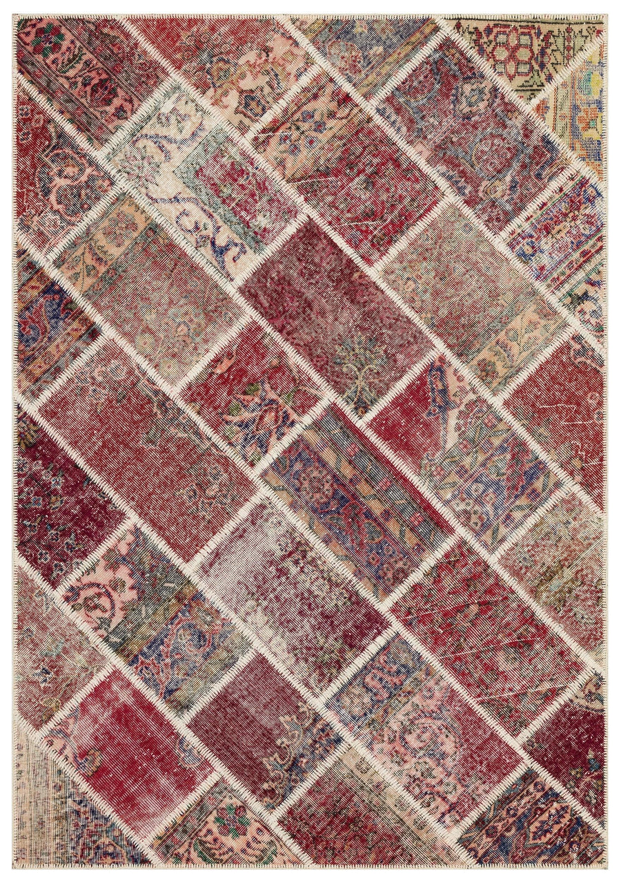 Patchwork Desenli Kırmızı ve Krem El Dokuma Halı 163x233 cm – Oturma odası kullanımı