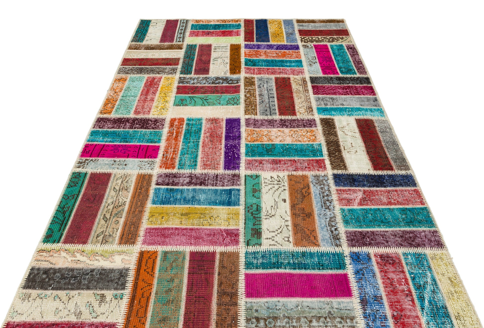 Iskece Bej Patchwork Yün El Dokuma Halısı 163 x 243 Apex Unique