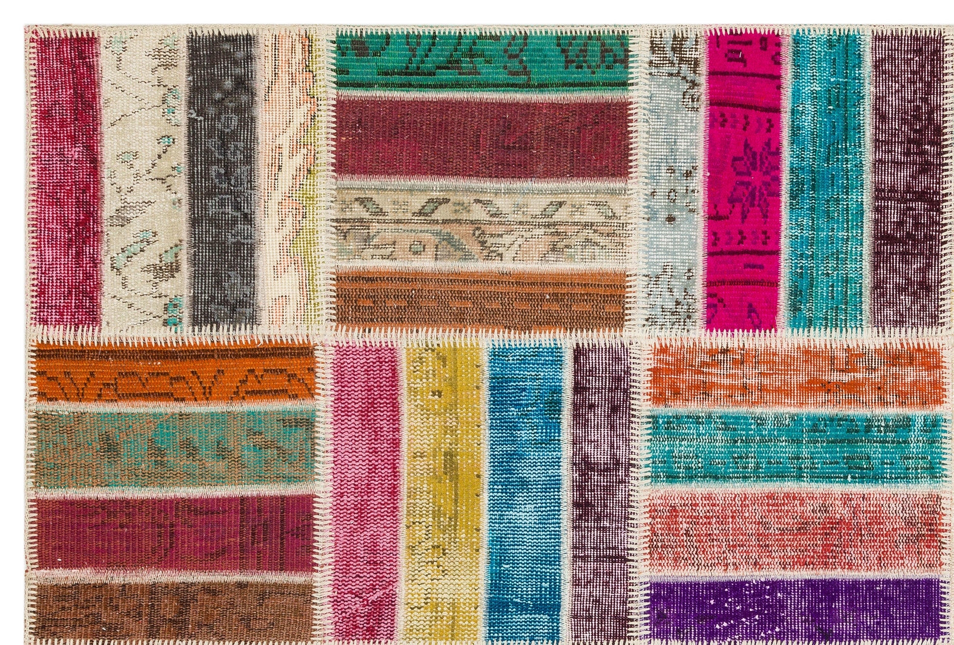 Iskece Bej Patchwork Yün El Dokuma Halısı 163 x 243 Apex Unique