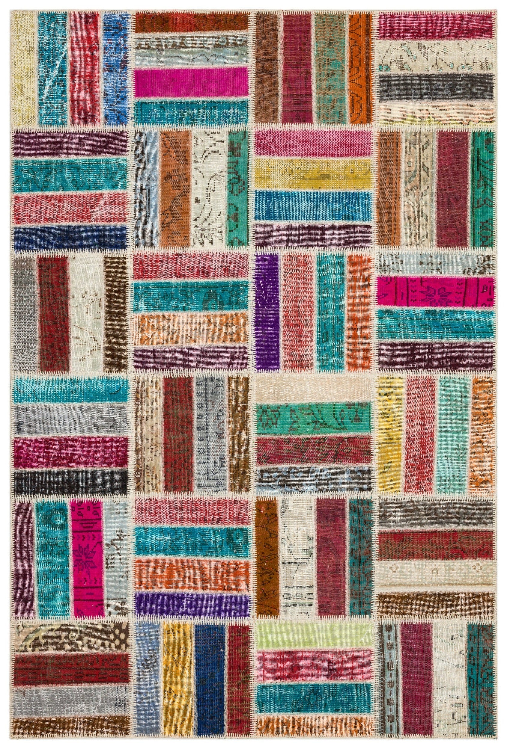 Iskece Bej Patchwork Yün El Dokuma Halısı 163 x 243 Apex Unique