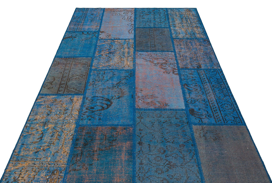 Mavi Anadolu Eskitme Geometrik Yün Halı 162x234 - Özel Seri
