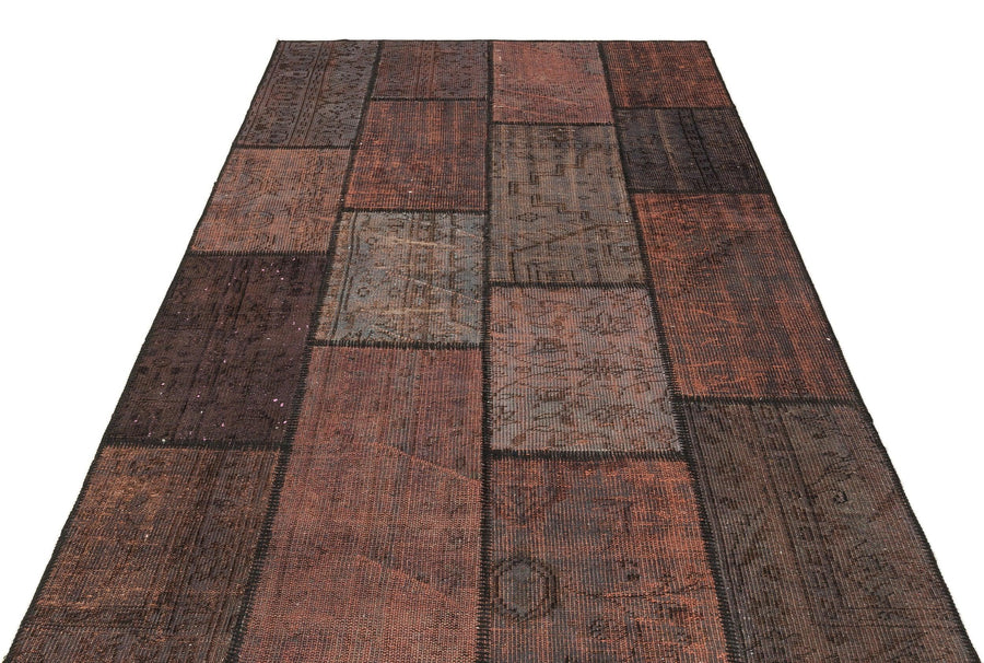 Bordo Gri Anadolu Eskitme Geometrik Yün Halı 162x233 - Özel Seri