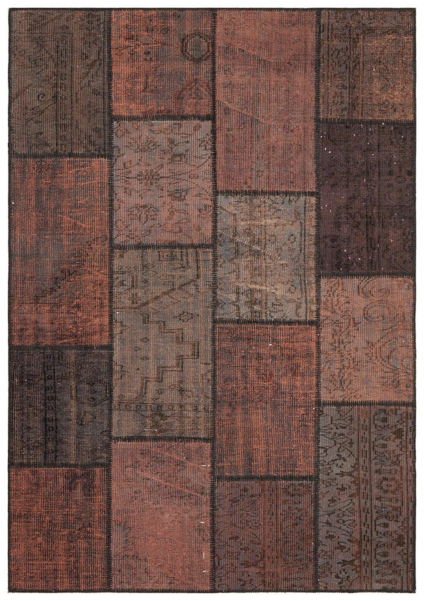 Bordo Gri Anadolu Eskitme Geometrik Yün Halı 162x233 - Özel Seri
