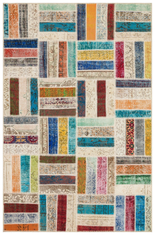 Iskece Bej Patchwork Yün El Dokuma Halısı 162 x 244 Apex Unique