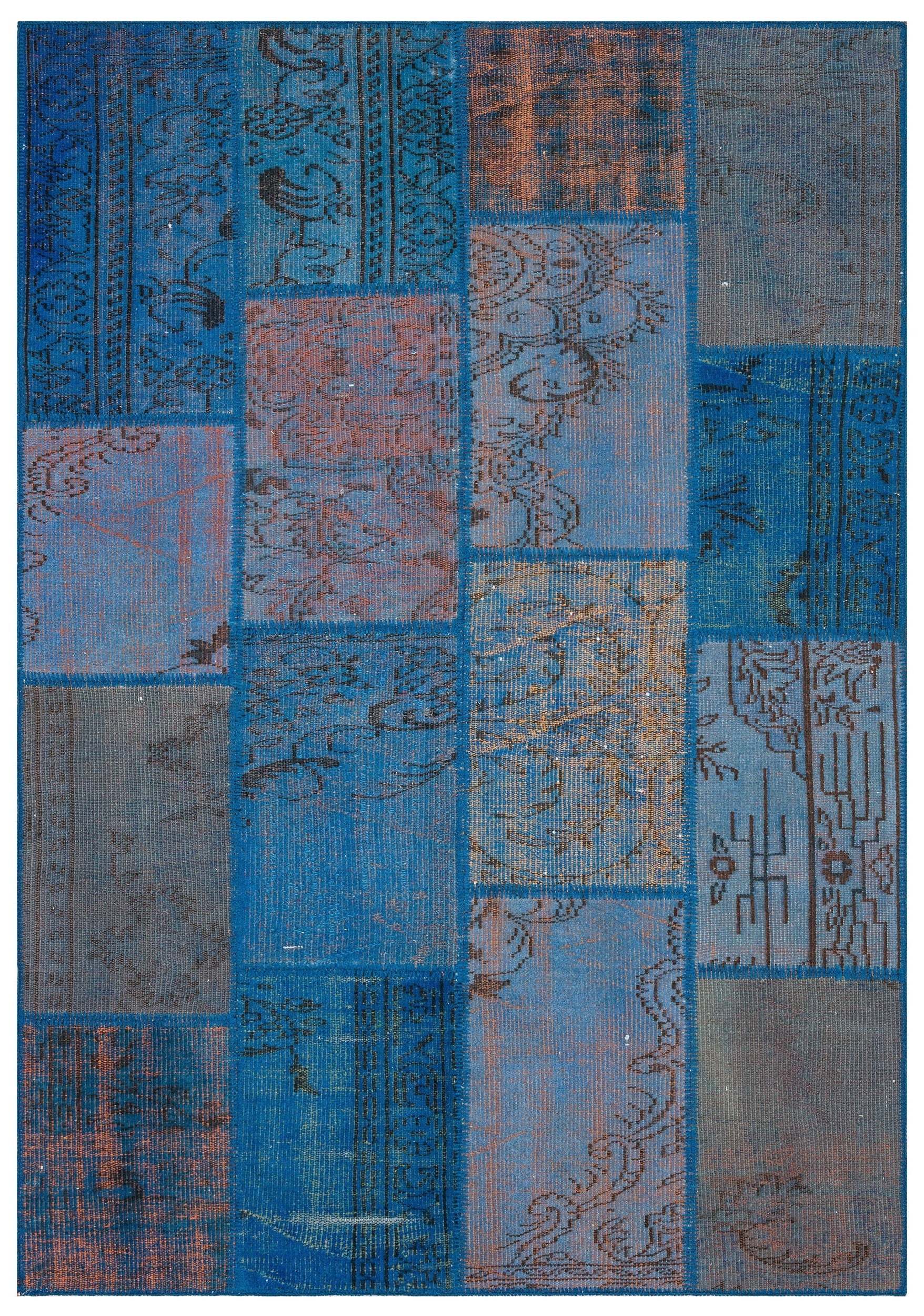 Iskece Mavi Eskitme Yün El Dokuma Halısı 163 x 232 Apex Unique