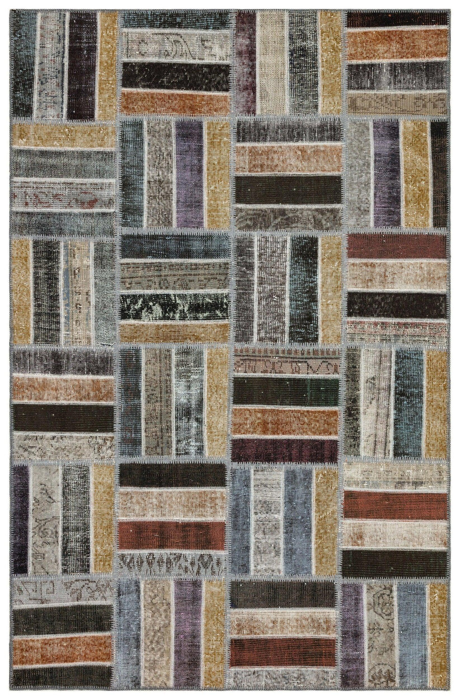 Geometrik Desenli Yün Gri El Dokuma Halı 158x243 cm 35832 – Oturma odası kullanımı