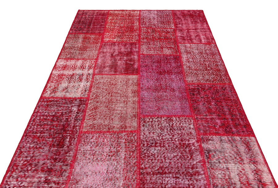 Kırmızı Anadolu Eskitme Geometrik Yün Halı 161x229 - Özel Seri