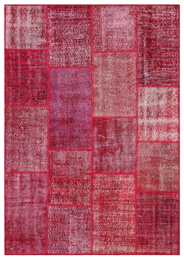 Kırmızı Anadolu Eskitme Geometrik Yün Halı 161x229 - Özel Seri