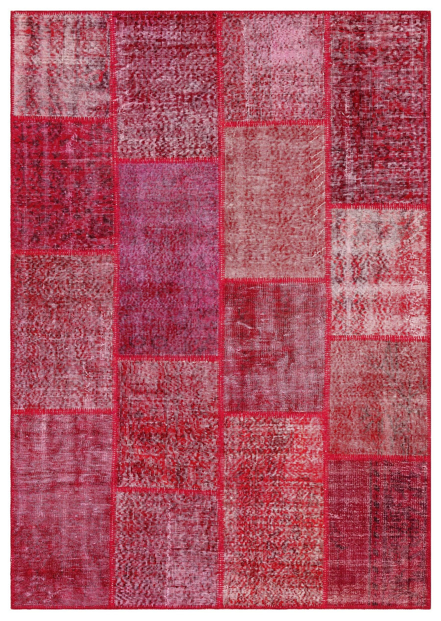 Red and White Geometric Hand-Knotted Wool Rug 161x229 cm (5'3" x 7'6") – in the living room