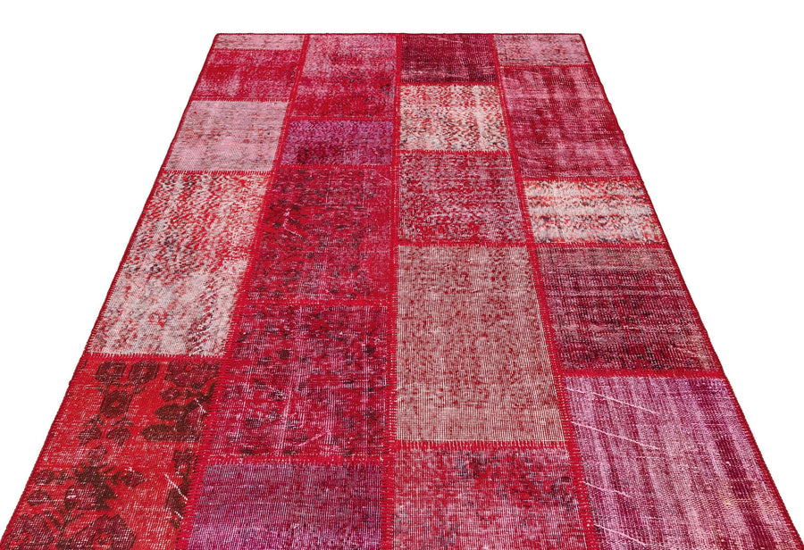Kırmızı Anadolu Eskitme Geometrik Yün Halı 159x227 - Özel Seri