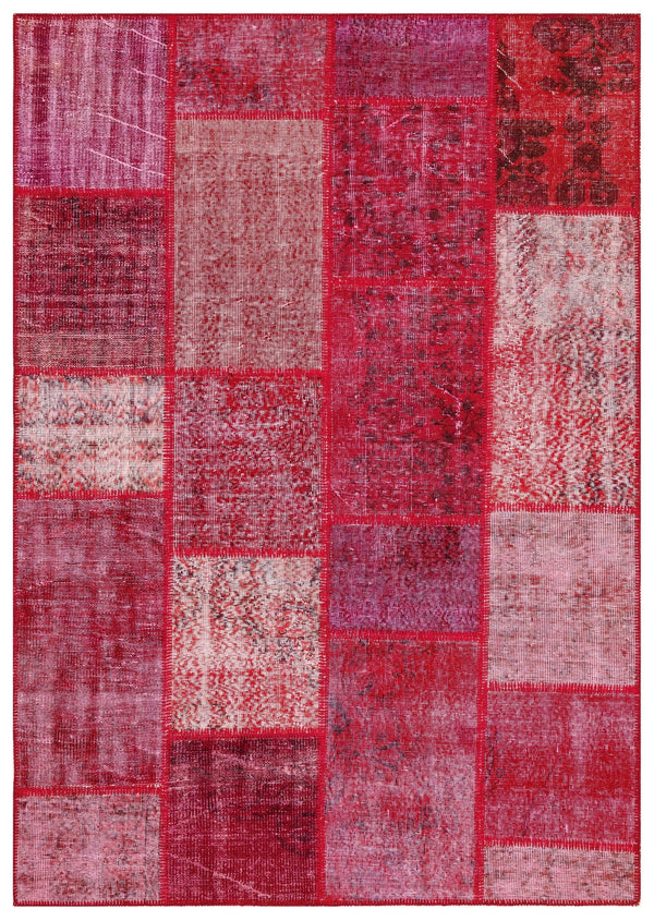 Kırmızı Anadolu Eskitme Geometrik Yün Halı 159x227 - Özel Seri