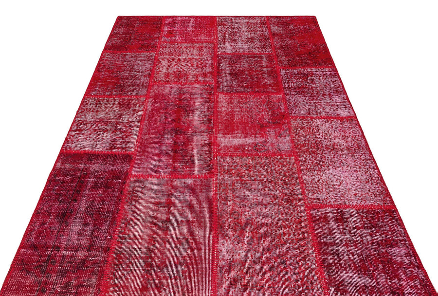 Kırmızı Anadolu Eskitme Geometrik Yün Halı 161x230 - Özel Seri