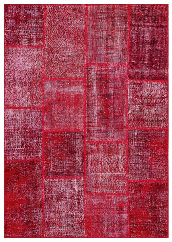 Kırmızı Anadolu Eskitme Geometrik Yün Halı 161x230 - Özel Seri