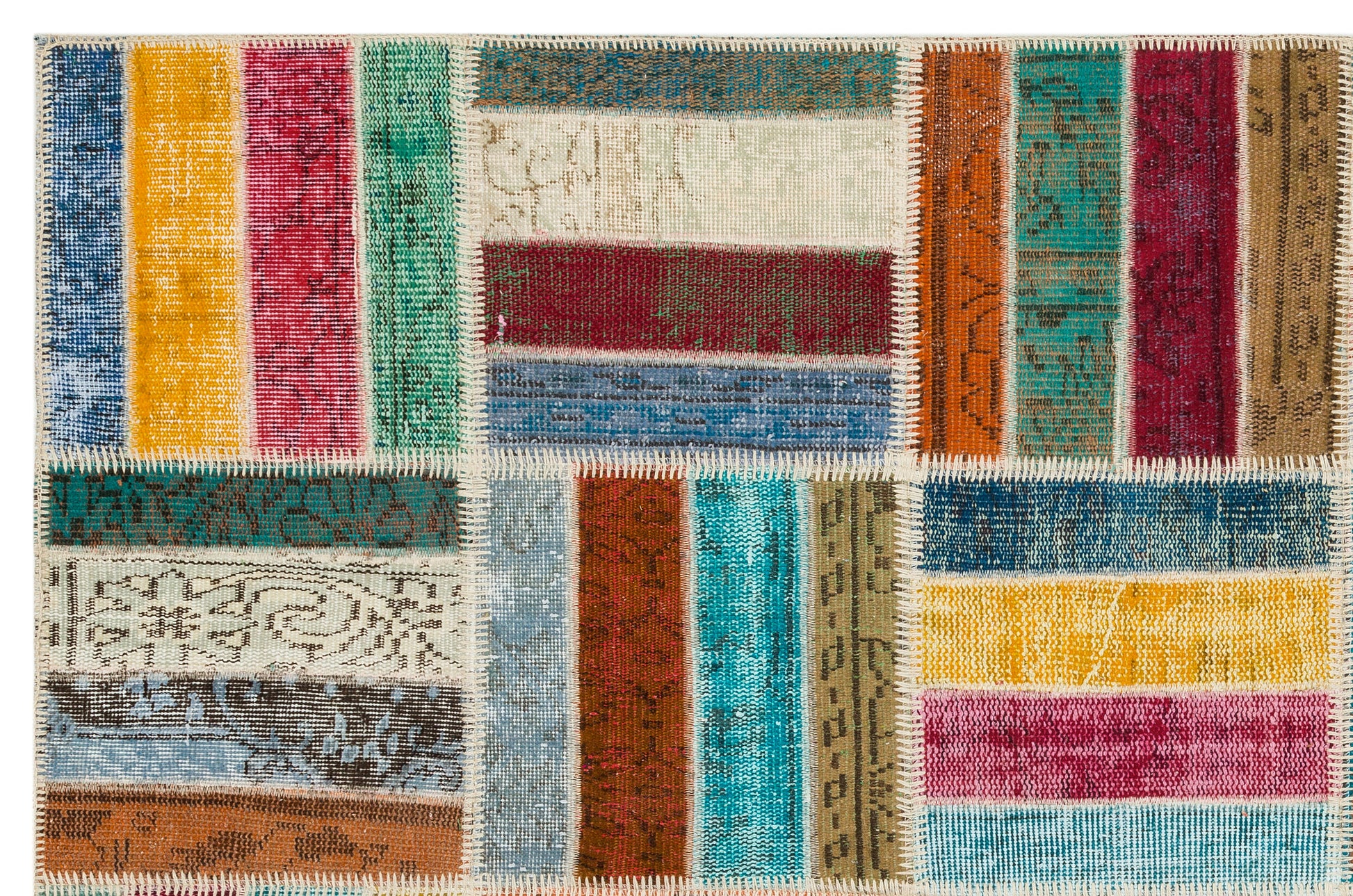 Iskece Bej Patchwork Yün El Dokuma Halısı 162 x 245 Apex Unique