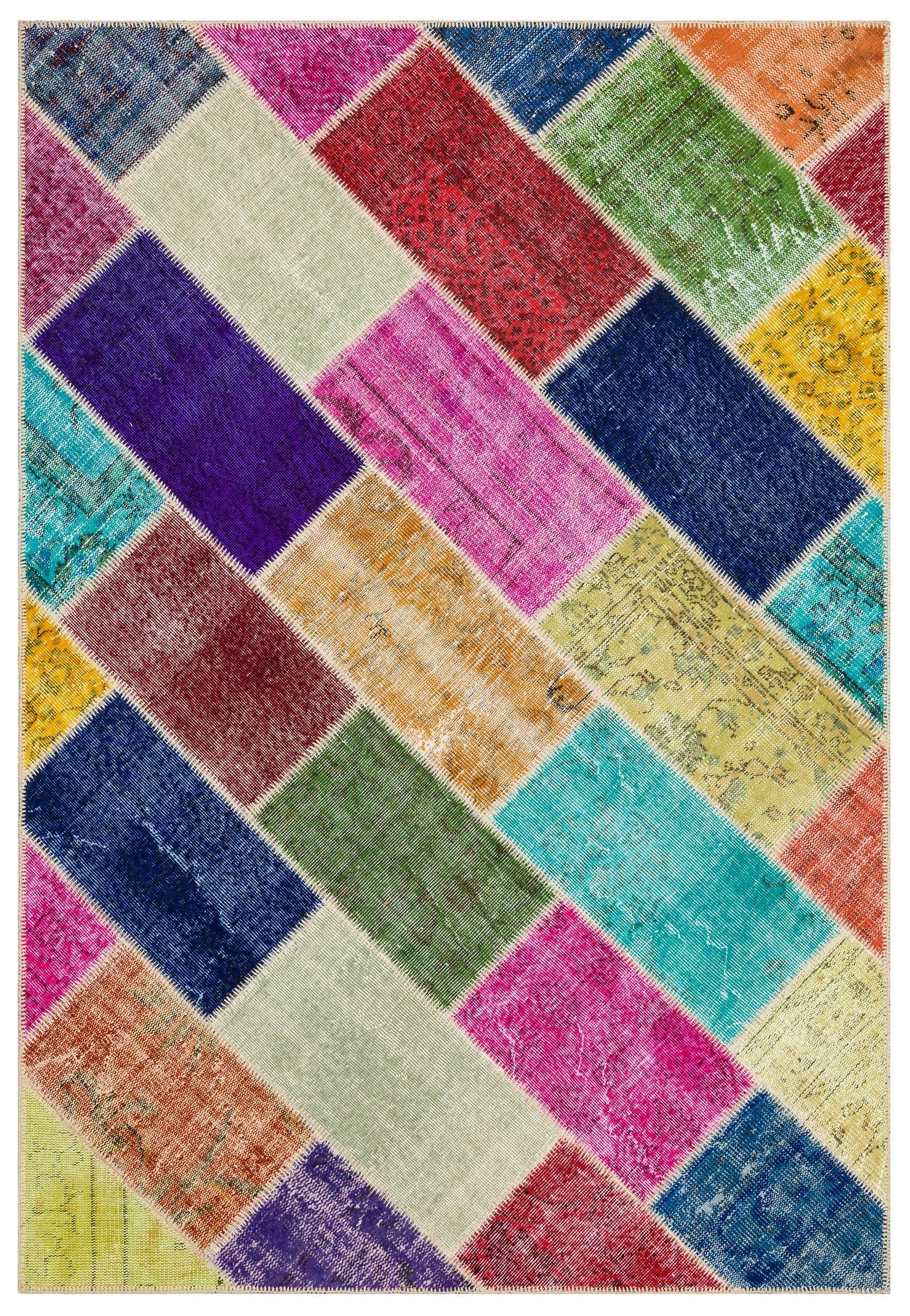 Iskece Bej Patchwork Yün El Dokuma Halısı 160 x 234 Apex Unique